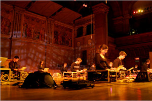 The laptop orchestra uses special speakers to make the electronic music sound acoustic. (Princeton University) 