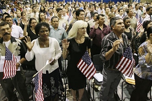 Immigrants sworn in as citizens in Phoenix, Arizona, in 2007 demonstrate that being American does not depend on national or ethnic origin. <br />© AP Images/Ross D. Franklin 